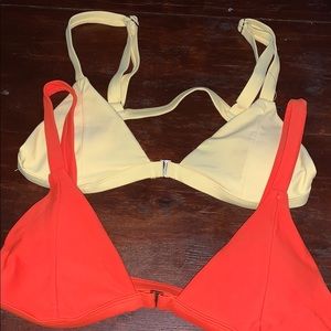 Two vibrant bathing suit tops